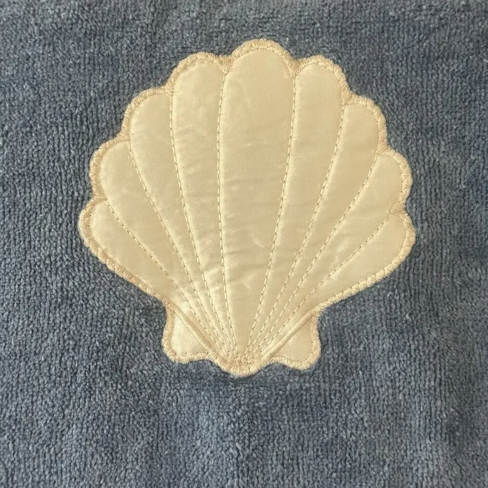 VTG Saturday Knight Bath Towel & Wash Rag Blue Sea Shell Embellished Cotton US